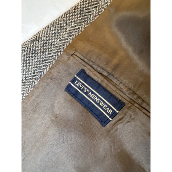 VINTAGE Levis Sport Coat Men 42R Brown Blazer Wool Herringbone Western USA - Picture 4 of 10